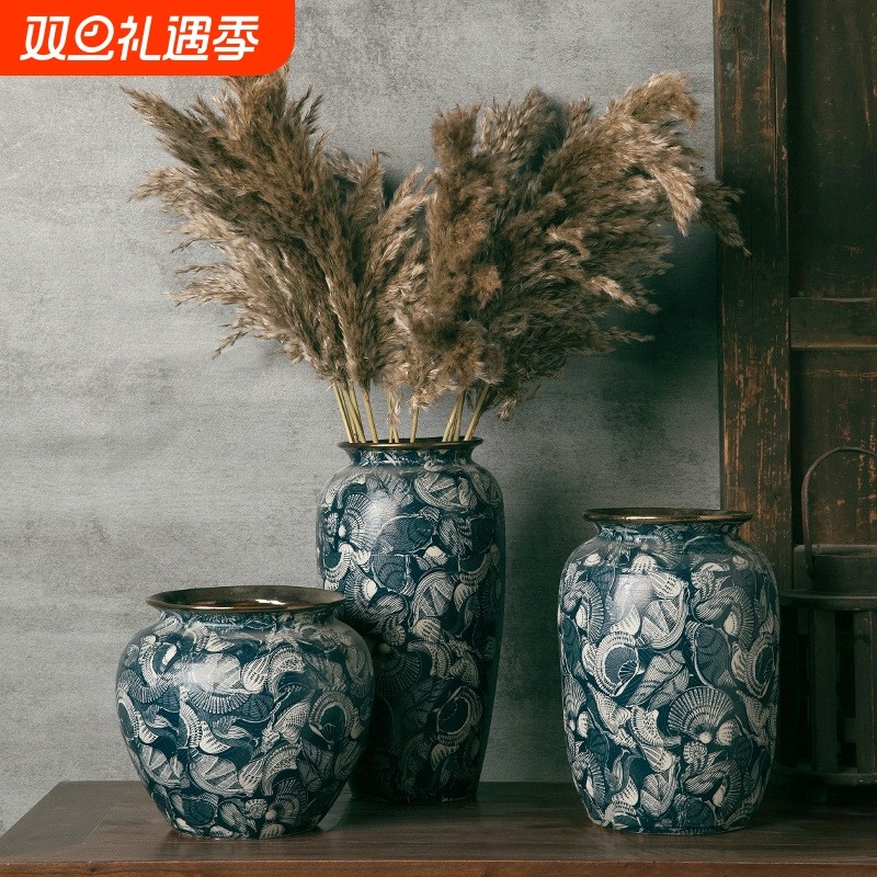 景德镇新中式陶瓷花瓶插花陶罐酒店民宿轻奢台面装饰复古文艺摆件