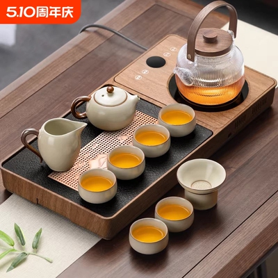 汝窑茶具套装家用茶盘烧水壶一体