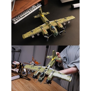 乐LE高GO一战二战老式战斗飞机轰炸机积木拼装玩具军事12拼图模型