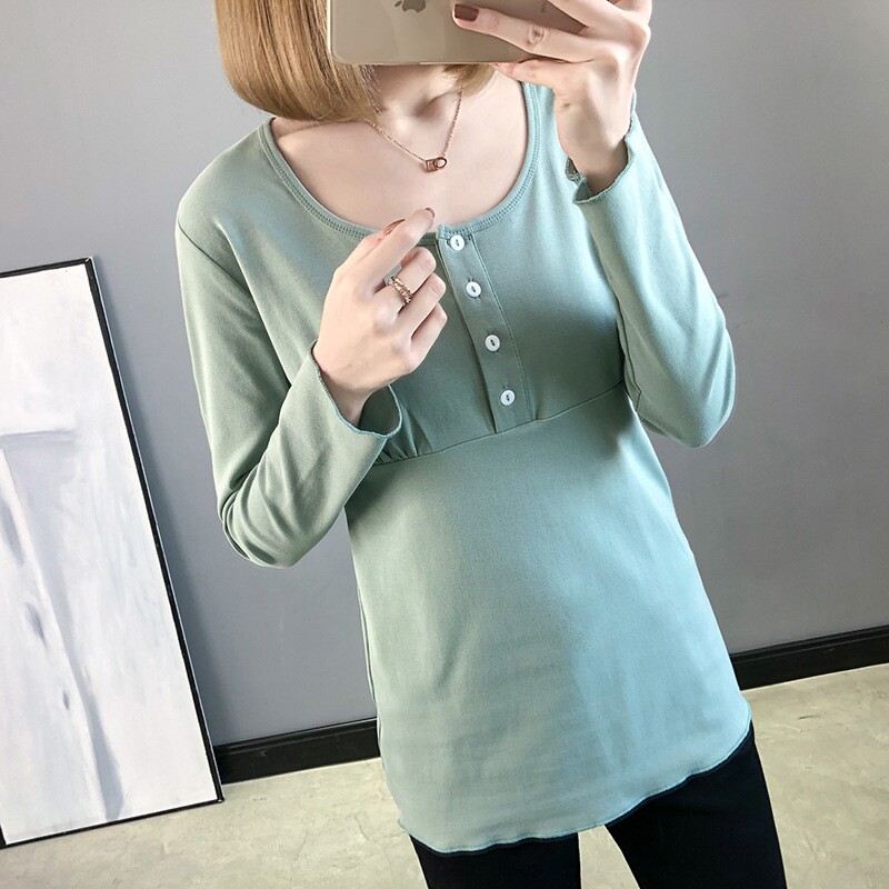 莫代尔孕妇产后喂奶衣哺乳期衣服上衣女外出服长袖秋衣打底衫春夏
