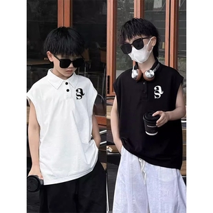 男中大童夏装 男孩痞帅上衣潮 简约翻领背心Polo衫 中大儿童洋气无袖