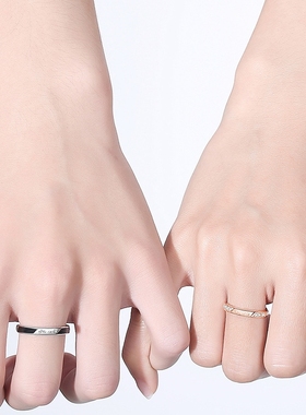 原创轻奢情侣戒指一对男女款纯银对戒字母小众设计情人节礼物代发