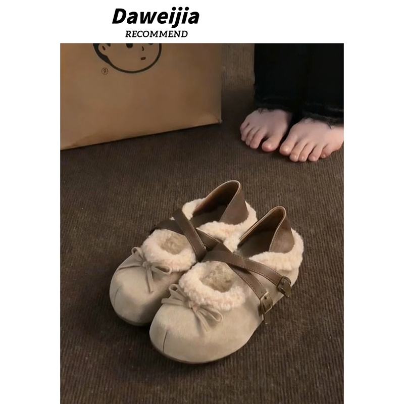 内增高厚底加绒勃肯棉鞋女2025新款秋冬百搭保暖玛丽珍毛毛鞋毛绒