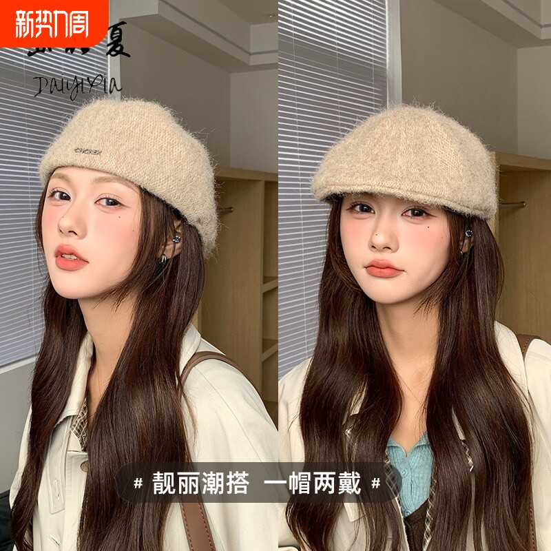 韩版ins风贝雷帽反戴高级感时尚前进帽秋冬百搭显脸小针织画家帽