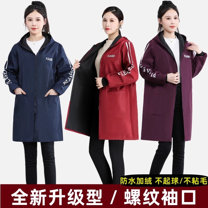 防水防油罩衣女冬季加绒加厚新款长袖围裙厨房家用防脏工作服外套
