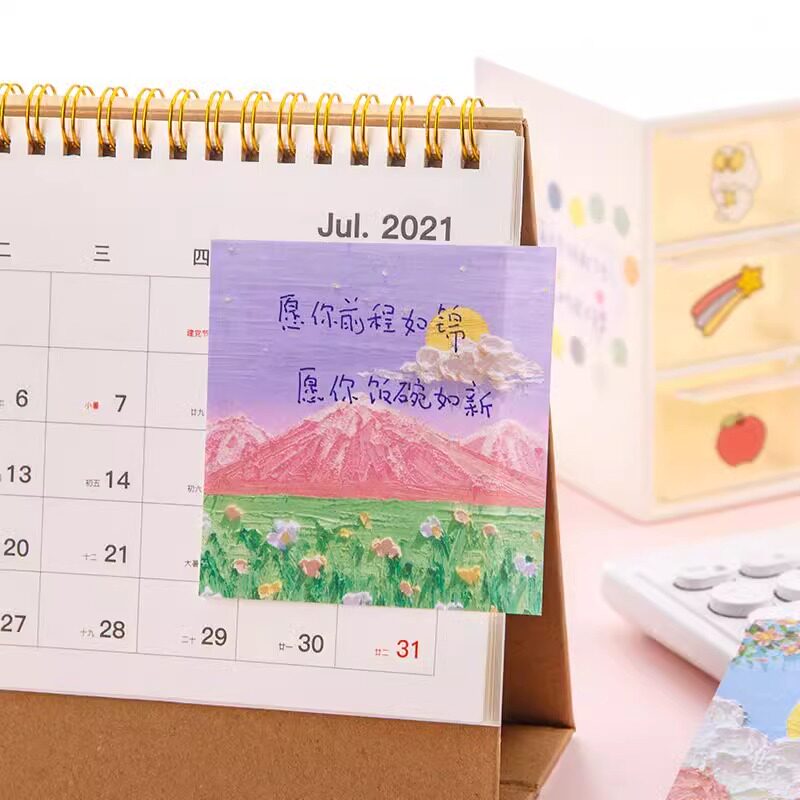 잘생긴 학생들을 위한 유화 점착메모지 끈적끈적한 풍경을 담은 심플한 인스 스타일 메모지 한국판 소녀의 마음 선녀의 마음을 담은 잘생긴 학생들 찢을 수 있는 노트