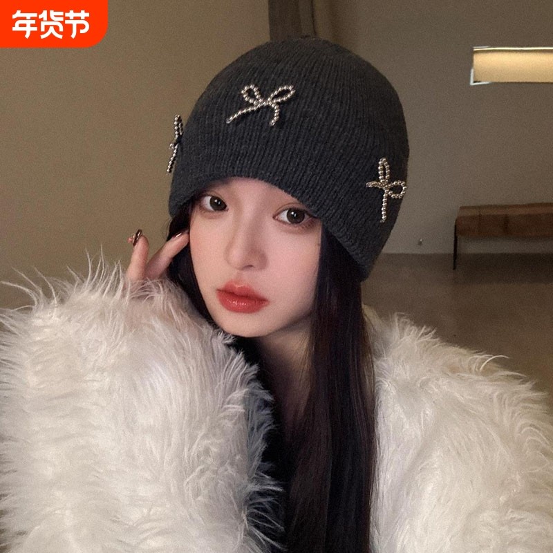 ins博主同款秋冬季蝴蝶结针织毛线帽子女保暖护耳百搭显脸小冷帽,服饰配件/皮带/帽子/围巾,帽子,淘宝优惠券,粉丝福利购,淘宝优惠卷