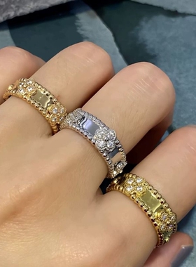 明星同款万花筒戒指女纯厚镀18k玫瑰金轻奢小众设计宽版黄金白金
