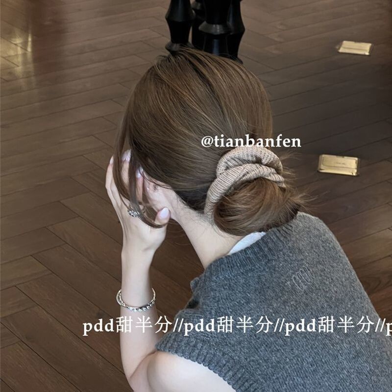 韩系毛线勾线发圈丸子头扎发头绳高级感简约发绳大肠圈低马尾发饰
