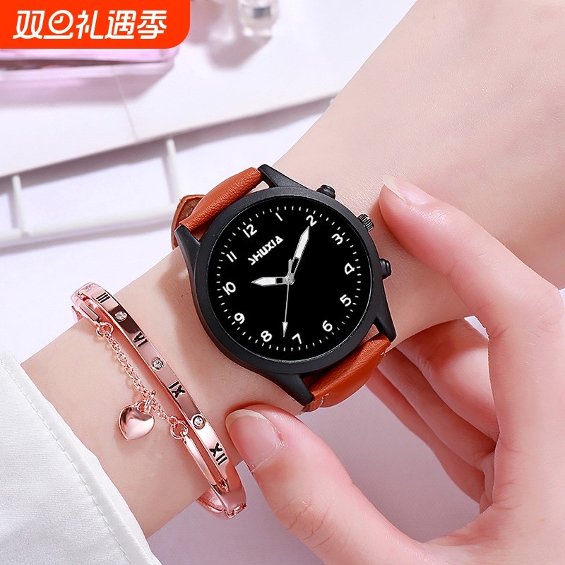 【HOT】新款促销韩版表盘森系磨砂纹男女学生手表情侣复古商务石