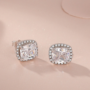 ED043 耳饰方钻彩黄粉色仿真钻石耳钉 白铜镀金银耳针女款