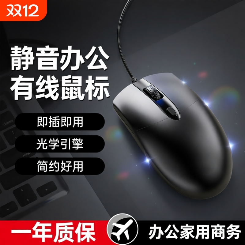 牧佳人有线鼠标静音USB无声办公台式笔记本电脑商务电竞游戏鼠标