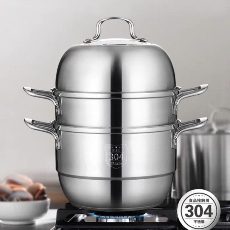 蒸锅304不锈钢食品级家用双层三层加厚蒸馒头燃气炉通用锅锅具