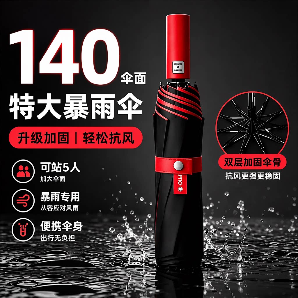 雨伞加大加厚加固防风抗大暴风折叠抗风伞超大号晴雨女防晒自动图片