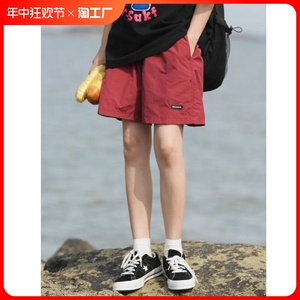 糖果色日系工装短裤男女同款薄款机能宽松速干运动五分沙滩裤夏季