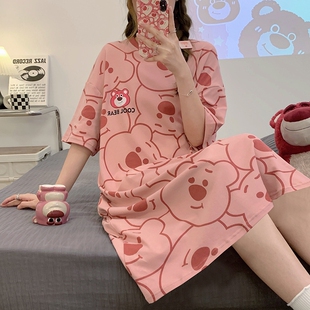 睡裙女短袖棉质夏季韩版学生卡通宽松大码女士家居服柔软慵懒风