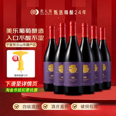 宁夏红酒 类人首皓月美乐橡木桶干红葡萄酒750ml*6支装 热卖年货