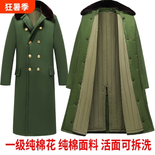 长款正品军大衣冬季加绒加厚保暖棉大衣男防寒服纯棉棉花绿色