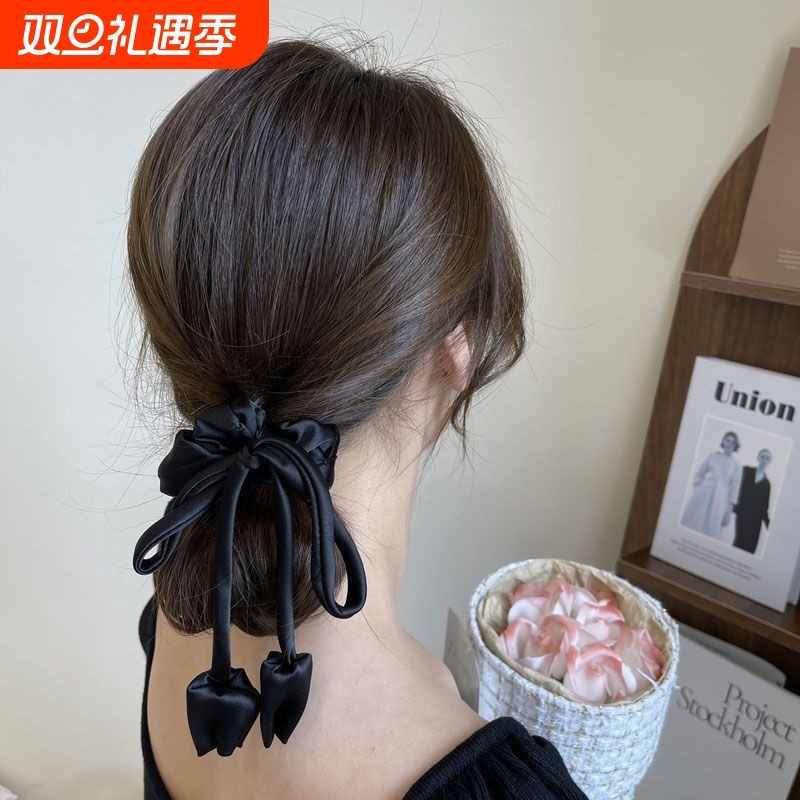 大肠发圈双层飘带高级感发圈发饰简约头绳大肠发卷真丝发圈皮筋女