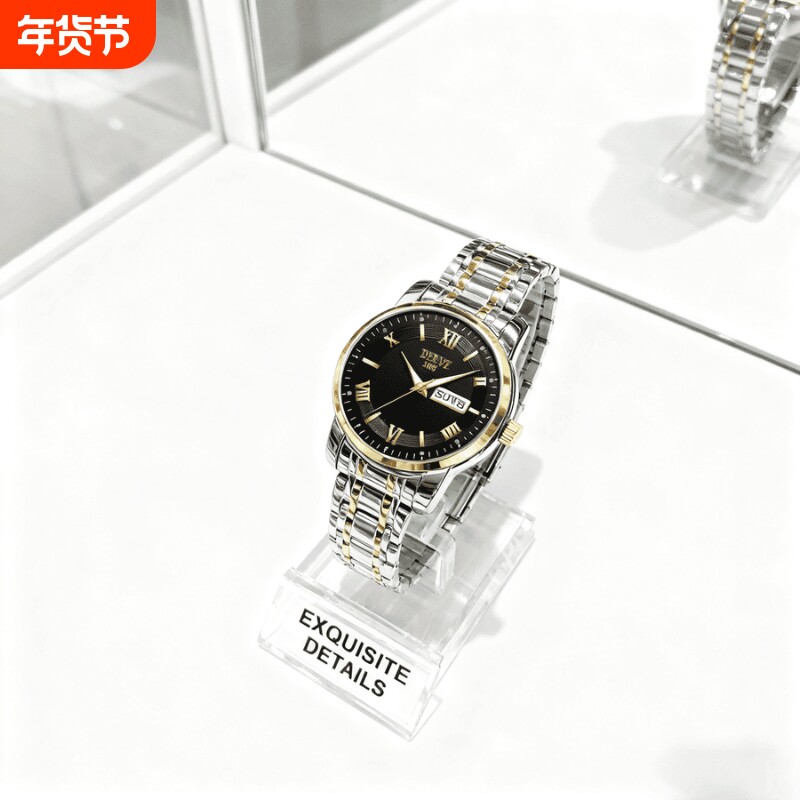 手表男款机械风全自动防水高级感全自动男表数字双日历防水腕表男