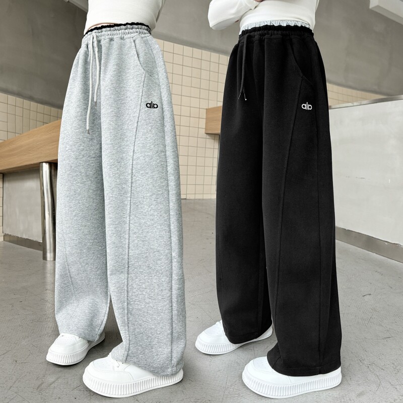 女童裤子秋冬款2025新款儿童运动裤女孩大童秋装阔腿裤初中生加绒