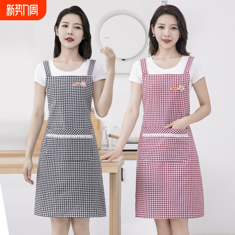 家用围裙新款厨房做饭背带围腰棉布罩衣工作服加长耐脏耐磨家务