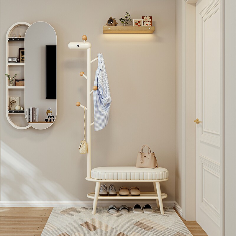 入户门换鞋凳挂衣架一体门口家用穿鞋凳子衣帽架进门鞋柜玄关收纳