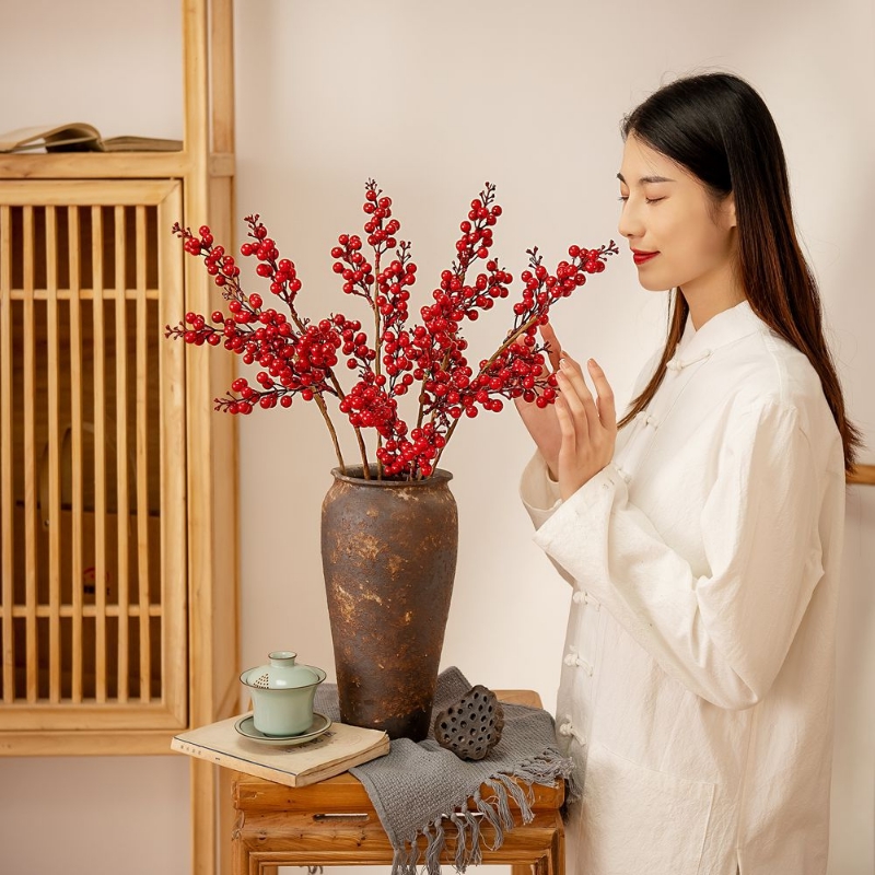 5叉发财红果冬青果仿真花假花家居装饰婚庆MW61211