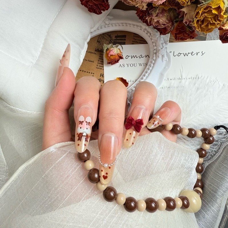 红丝绒蝴蝶结穿戴甲卡通小兔子美甲波点爱心长款可爱长椭美甲甲片,彩妆/香水/美妆工具,穿戴甲/甲片,淘宝优惠券,粉丝福利购,淘宝优惠卷