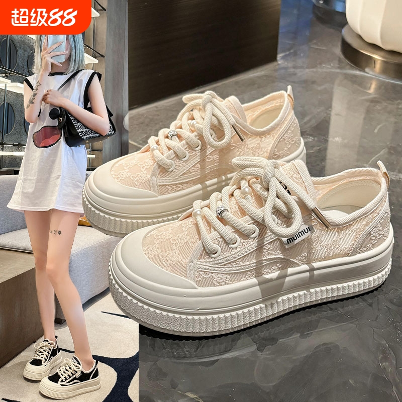 蕾丝小香风小白鞋女夏季新款
