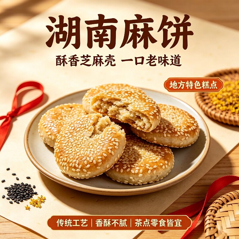 湖南特产麻饼柴火月饼传统手工五仁老式芝麻饼中秋糕点茶点零食