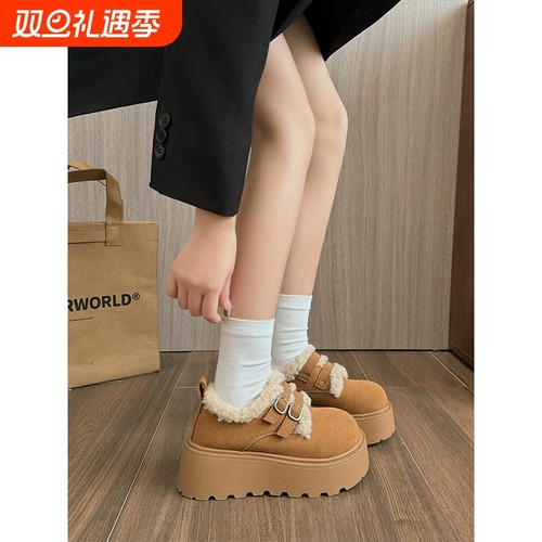 厚底内增高勃肯女鞋子加绒保暖毛毛鞋2025新款冬季雪地靴乐福棉鞋