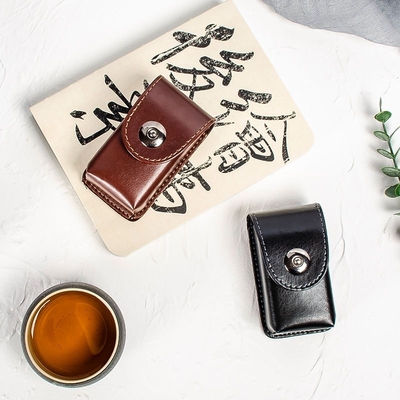 E折叠老花按扣牛皮按压可挂皮带眼镜盒男便携近视眼睛盒包邮