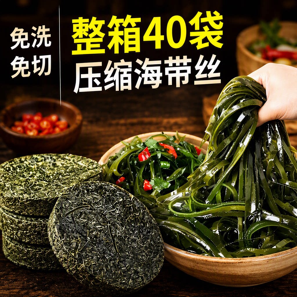 烘干压缩海带丝干货30克圆饼海带苗嫩苗即食免洗小包装凉拌整箱图片
