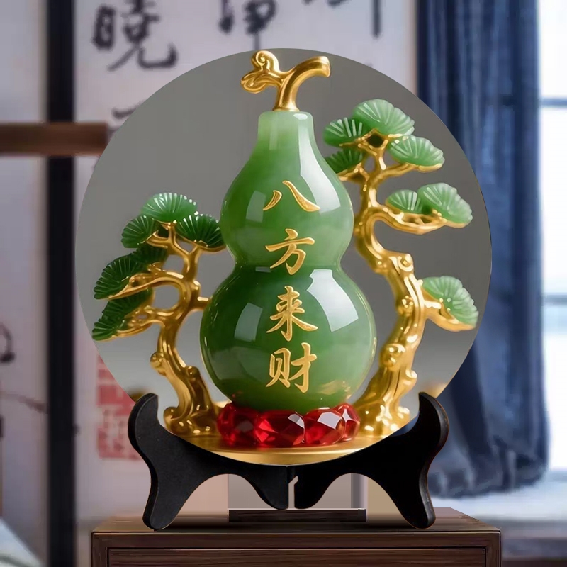 八方来财摆件聚宝相框装饰画摆台财源滚滚来现代客厅玄关圆盘工艺图片