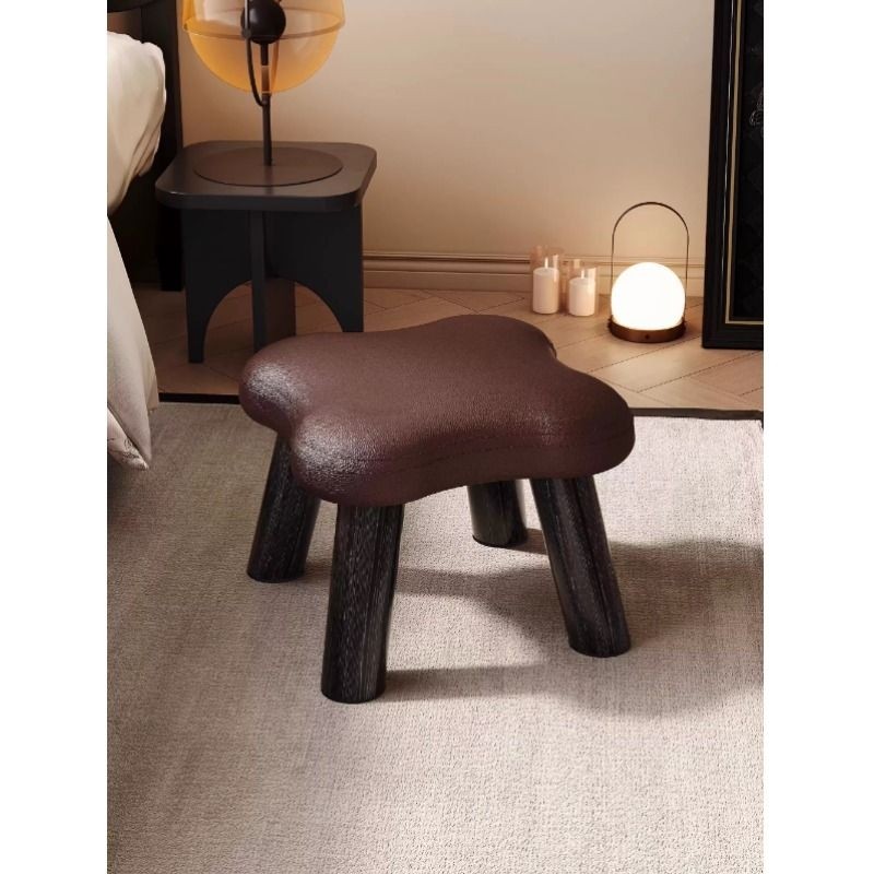 创意四叶草实木凳子国潮花枝客厅沙发软包布艺门口换鞋凳四脚矮凳