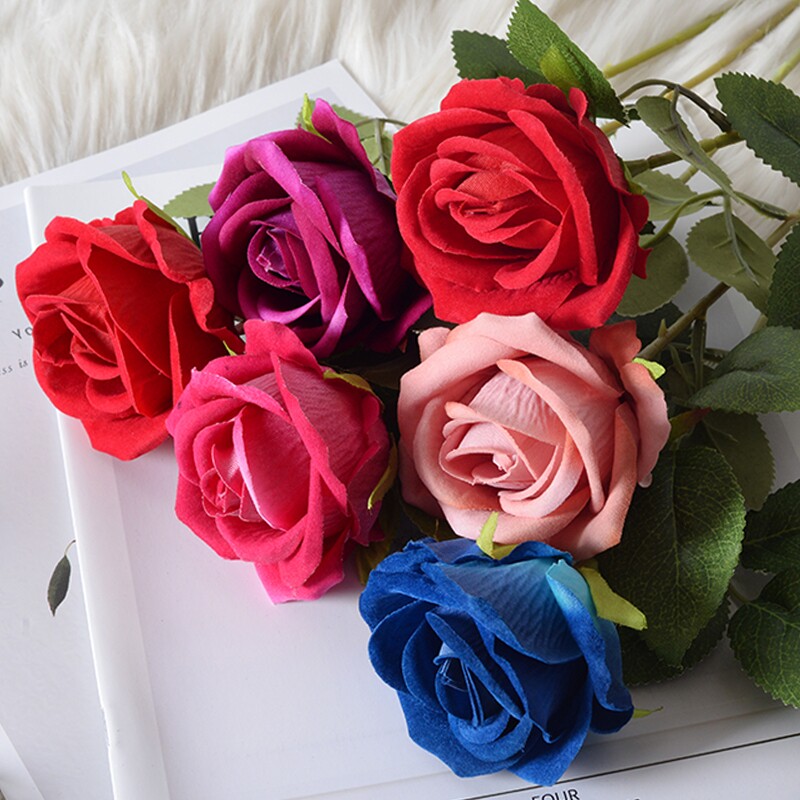 仿真小绒布玫瑰花仿真玫瑰家居婚庆装饰情人节仿真花假花厂家直发