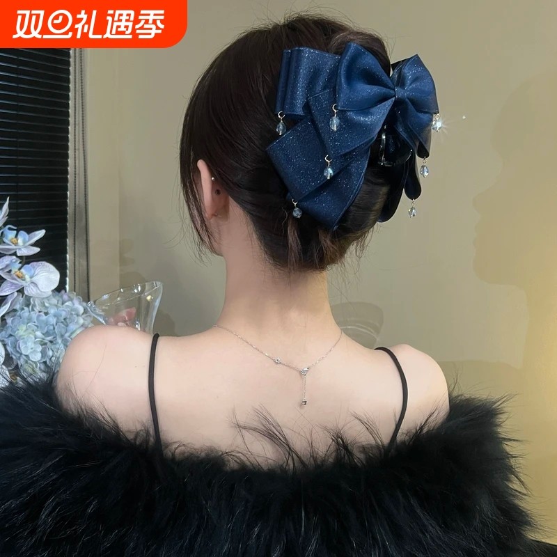 轻奢精致法式多层蝴蝶结透珠抓夹显发量复古马尾夹时尚发夹圣诞