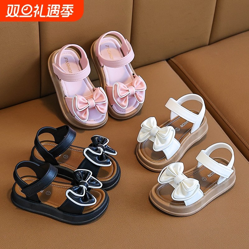 女童凉鞋儿童真皮公主鞋2025新款夏款小女孩软底夏季露趾平跟鞋子