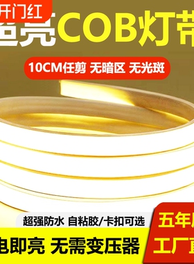 led灯带220v超亮防水自粘线形灯槽家用客厅吊顶氛围cob户外软灯条