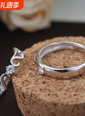 丽铭情侣对戒s925纯银简约设计感活口戒指男女复古高级感指环一对