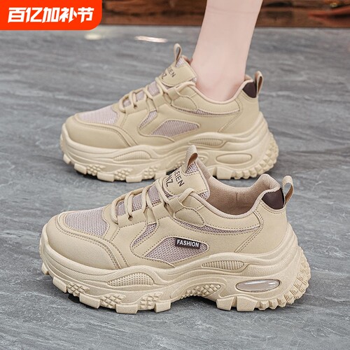 女鞋夏季网鞋薄款运动鞋网面透气增高小白鞋轻便软底超轻老爹爆款