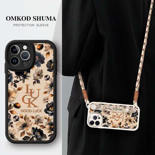 适用iPhone16ProMax手机壳17新款l3全包12皮质11背带Air挂绳女苹果15plus防摔xs个性14高级感pro潮牌老花腕带