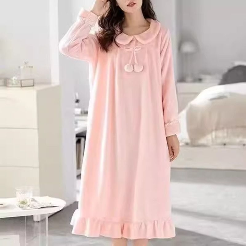 金龟绒睡袍浴袍娃娃领睡裙睡衣珊瑚绒外穿浴袍女冬季加厚加长款