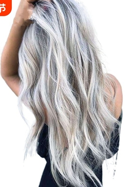 跨境动漫假发欧美漂染中分长卷发 COS灰色渐变 女款假发 一件代发
