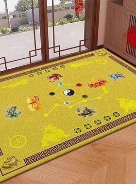 五帝钱防滑入户门地垫金黄色脚垫金钻绒七星进门地毯绿色五行蓝色