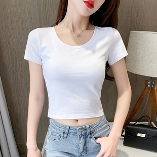 纯棉t恤女白色短袖短款上衣修身显瘦体恤2026夏季新款潮黑色粉色