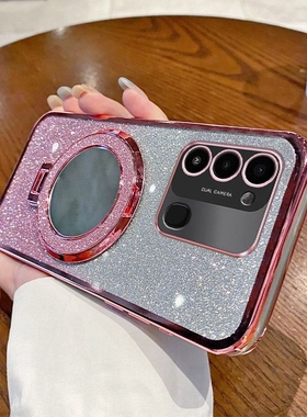 适用传音Note30vip手机壳新女款hot40pro/30i/20play网红Spark GO2024闪粉磁吸补妆镜支架防摔smart8/7保护套