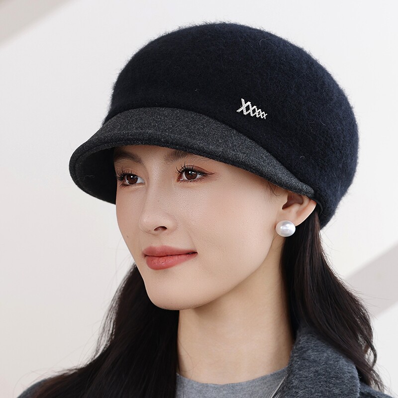 帽子女秋冬季针织保暖鸭舌帽加厚加棉贝雷帽女士妈妈帽韩版百搭款