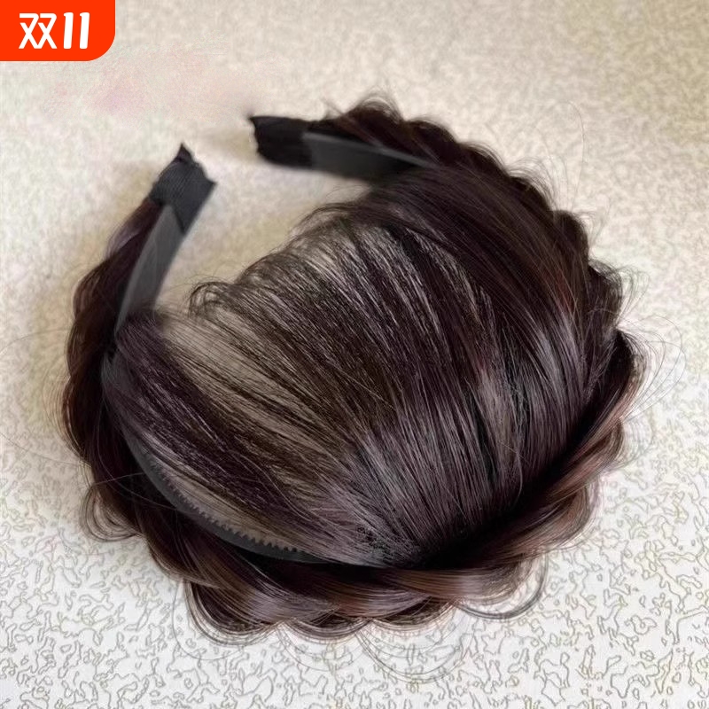 遮白发发箍鱼骨辫假发刘海一体增高颅顶有无鬓角麻花辫子外出发饰